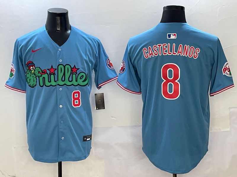 Men Philadelphia Phillies #8 Castellanos Light Blue three generations Joint Name Nike 2025 MLB Jersey style 2->philadelphia phillies->MLB Jersey